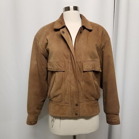 Vintage 90s y2k Adventure Bound Aviator Bomber Insulated Brown Leather Jacket Md - Picture 1 of 9